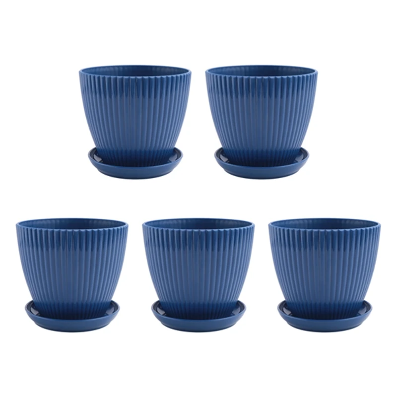 SOFT-Plastic Planter Pots For Plants, 5 Pack 6 Inch Flower Pots With Drainage Holes And Saucers, For Indoor Outdoor