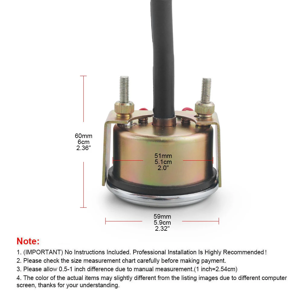 مقياس درجة حرارة الماء الميكانيكي 12 فولت 2 بوصة 52 مم 50-120 ℃ /130-250 ℉ إنذار يدوي الضوء الأصفر NPT 1/2 مقياس درجة حرارة الماء #5