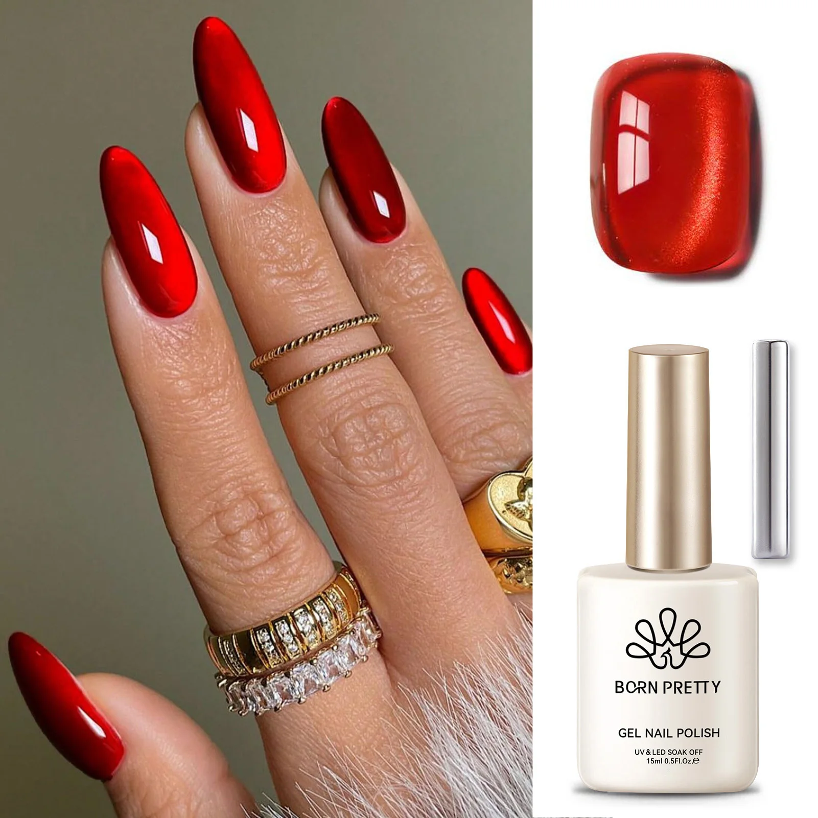 

BORN PRETTY HEMA FREE TPO FREE 15ml Red Cat Magnetic Gel Polish Semi Permanent UV LED Soak Off Nail Manicure Gel Varnish