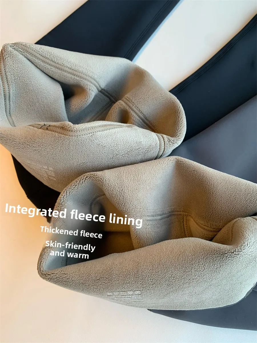 Thiened الشتاء اليوغا السراويل النسائية عالية الخصر السراويل الطويلة Fce اصطف طماق جلد الغنم التخسيس طبقة قاعدة السراويل