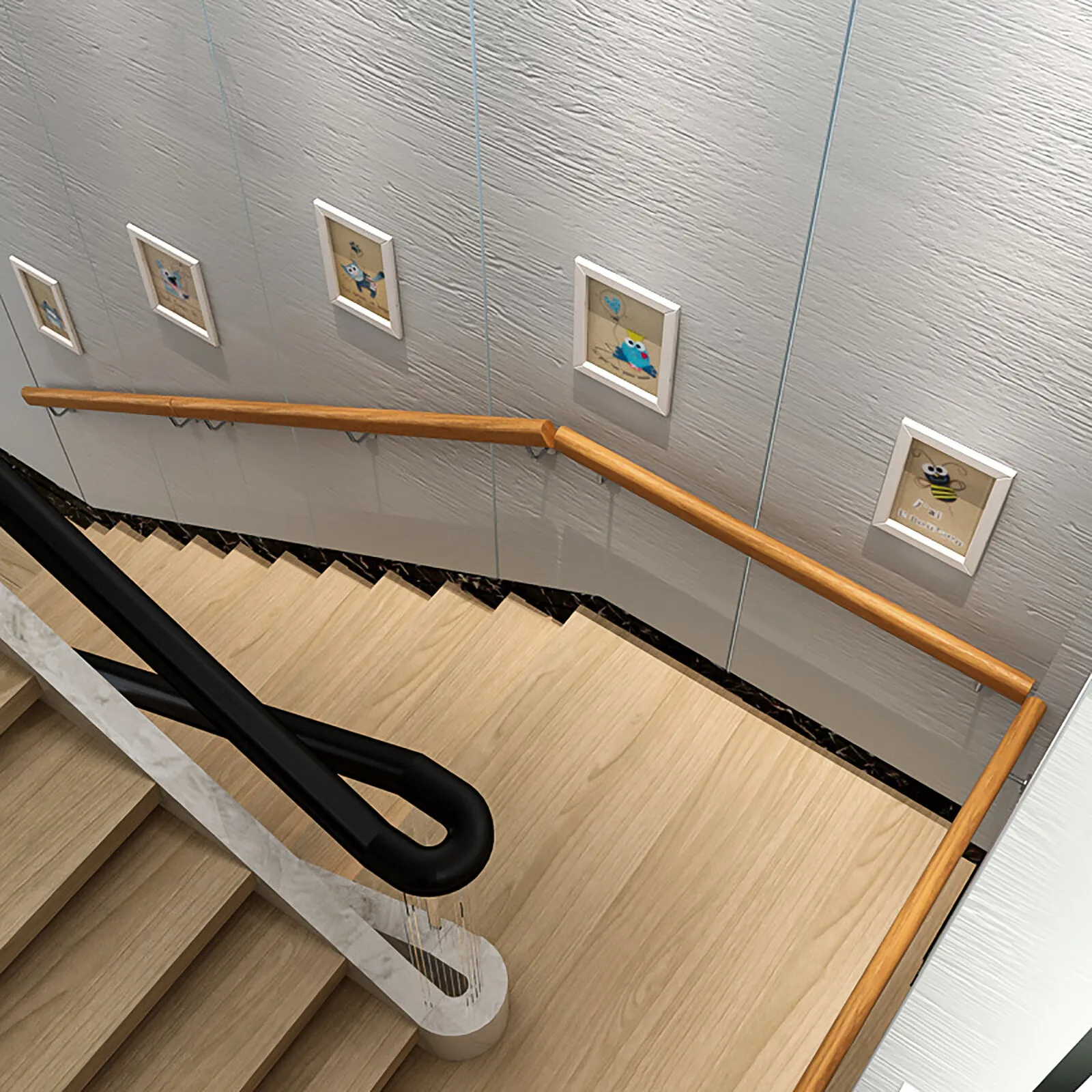 Stair Handrail with Pine Wood and Stainless Steel, Wall Mounted, Scandinavian Style, Easy to Install for Home Safety