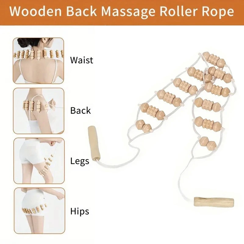 

Деревянный терапевтический массажный инструмент, массажер для спины, роликовая веревка для коррекции фигуры, облегчение боли, деревянное лечение