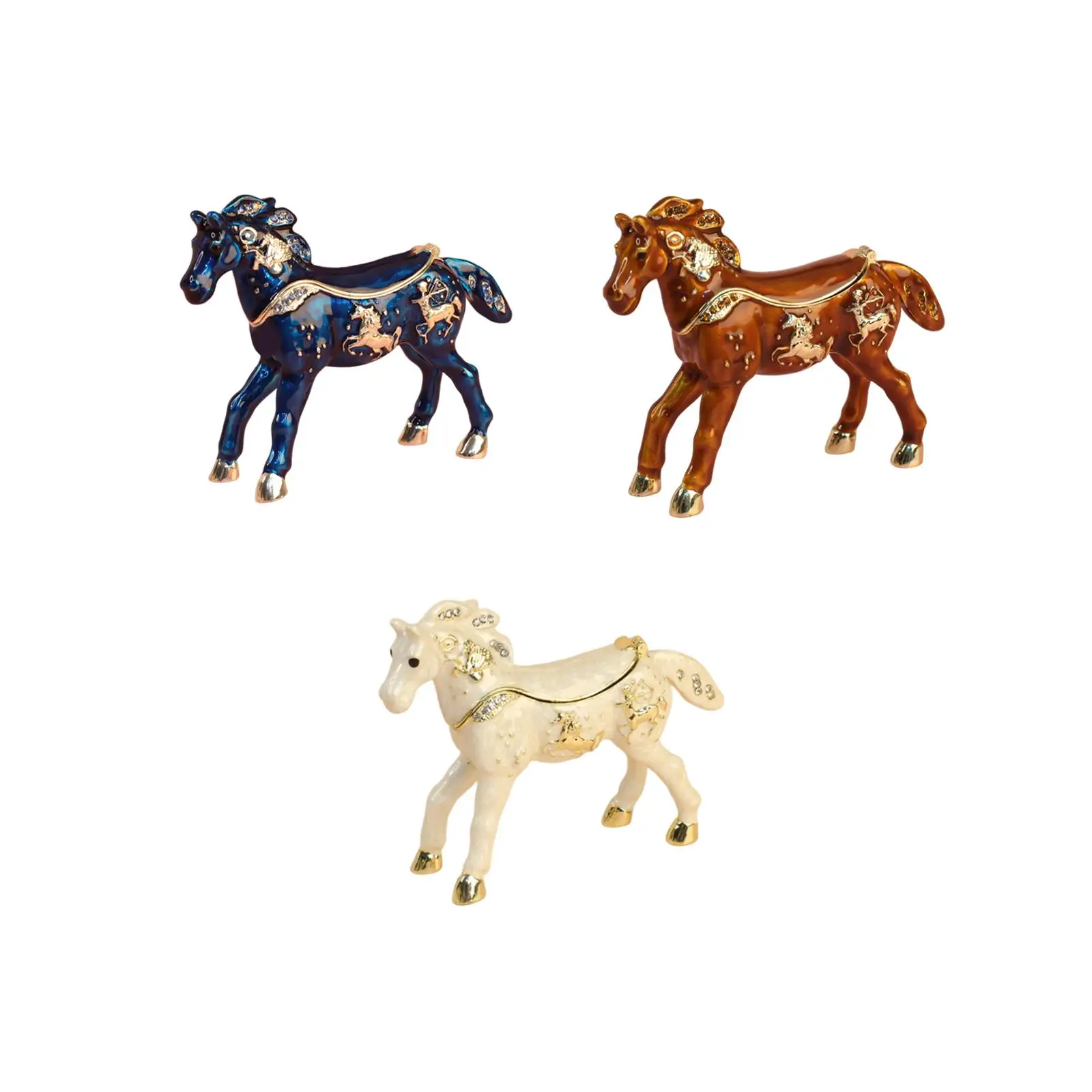 Hinged Enameled Jewelry Box Decoration Craft Holder Horse Shape Organizer for Tabletop Wedding Women Necklace Mother's Day Gift