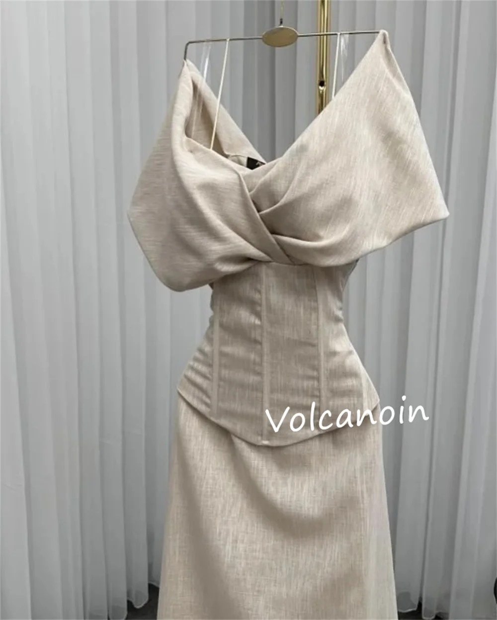 Customized Jersey Criss-Cross Pleat A-line Off-the-shoulder Long Dresses Bespoke Occasion Party Simple Modern Style