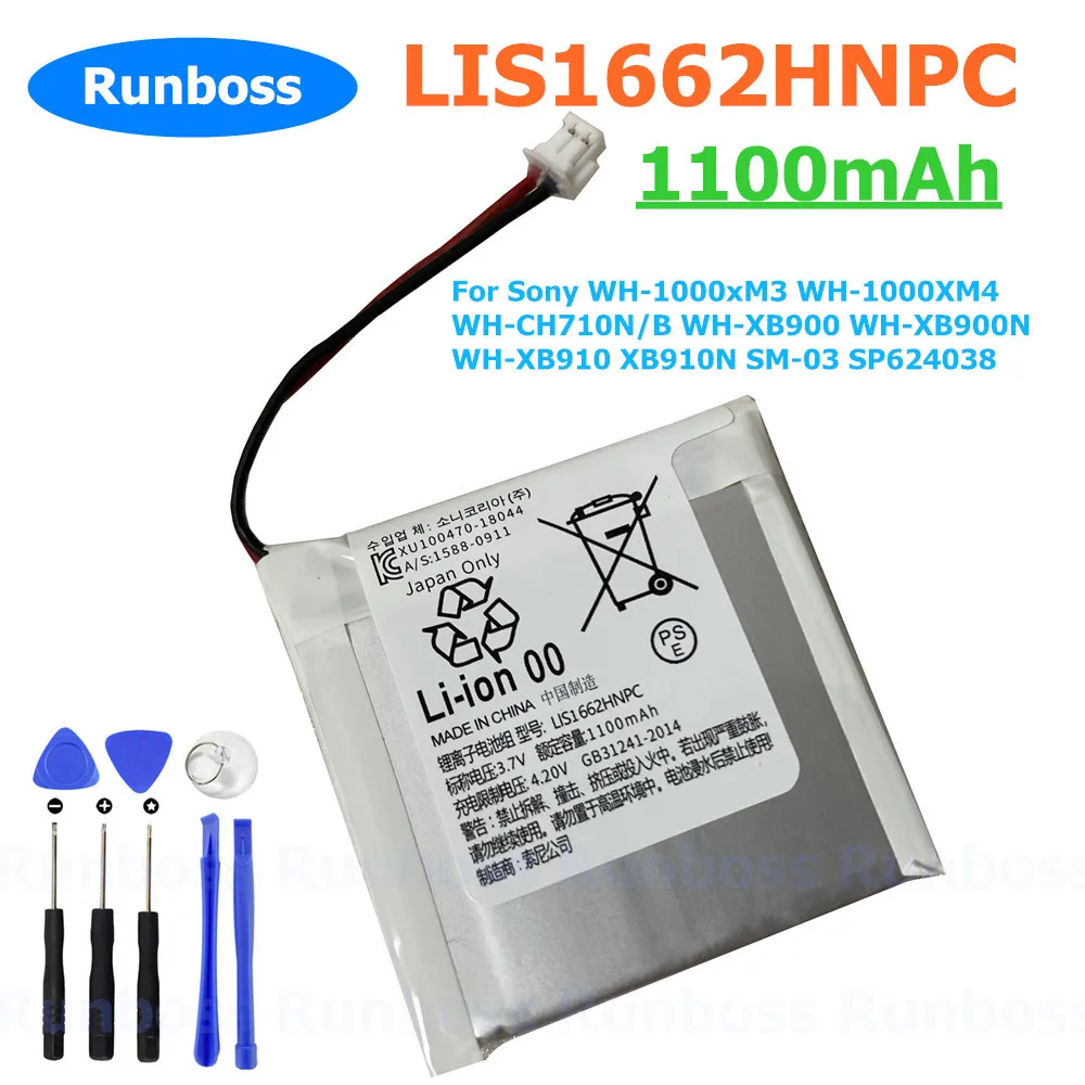 Original LIS1662HNPC 1100mAh Battery For Sony WH-1000xM3 WH-1000XM4 WH-CH710N/B WH-XB900 WH-XB900N WH-XB910 XB910N SM03 SP624038