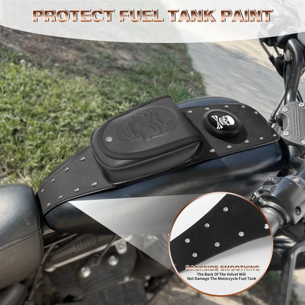

Universal Motorcycle Black PU Leather Fuel Tank Chap Cover Panel Pad Bag For Harley Sportster Iron 883 1200 XL