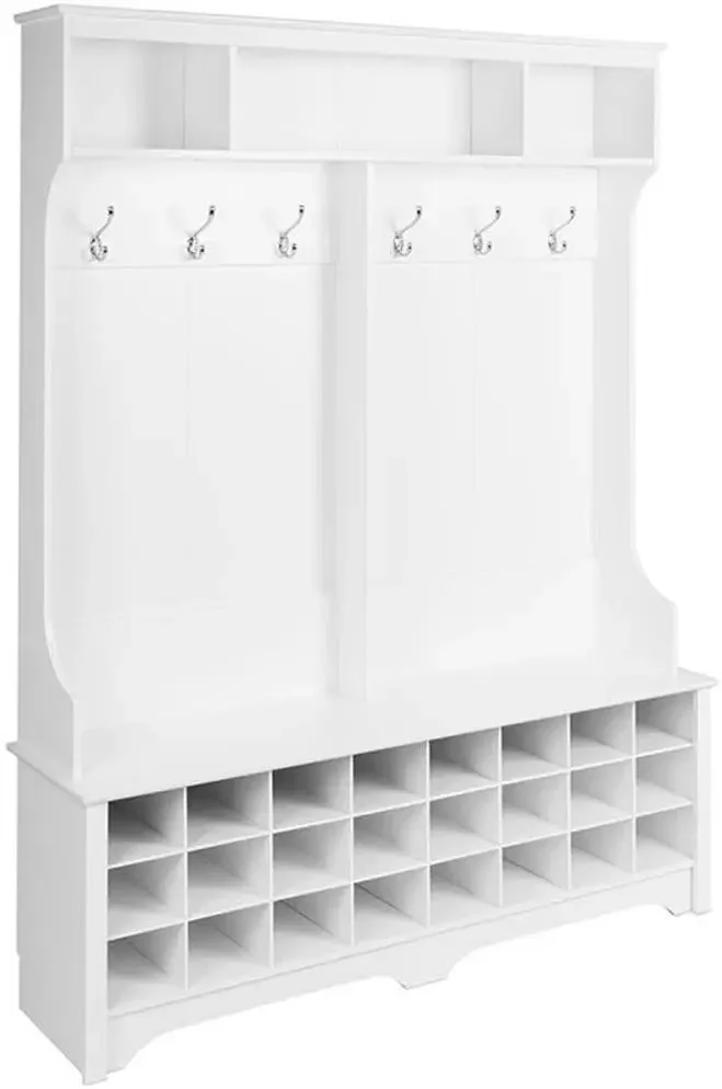 

Bench and Shoe Storage, 60"W x 77"H x 15.5"D - 24 Shoe Cubby, Mudroom Bench with Storage and Hooks
