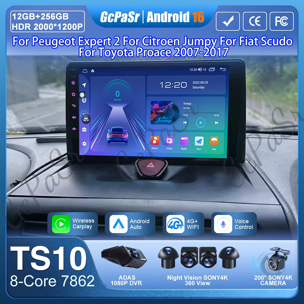 Android 15 Car Radio For Peugeot Expert 2 For Citroen Jumpy For Fiat Scudo For Toyota Proace 2007-2017 GPS Carplay Video No 2din