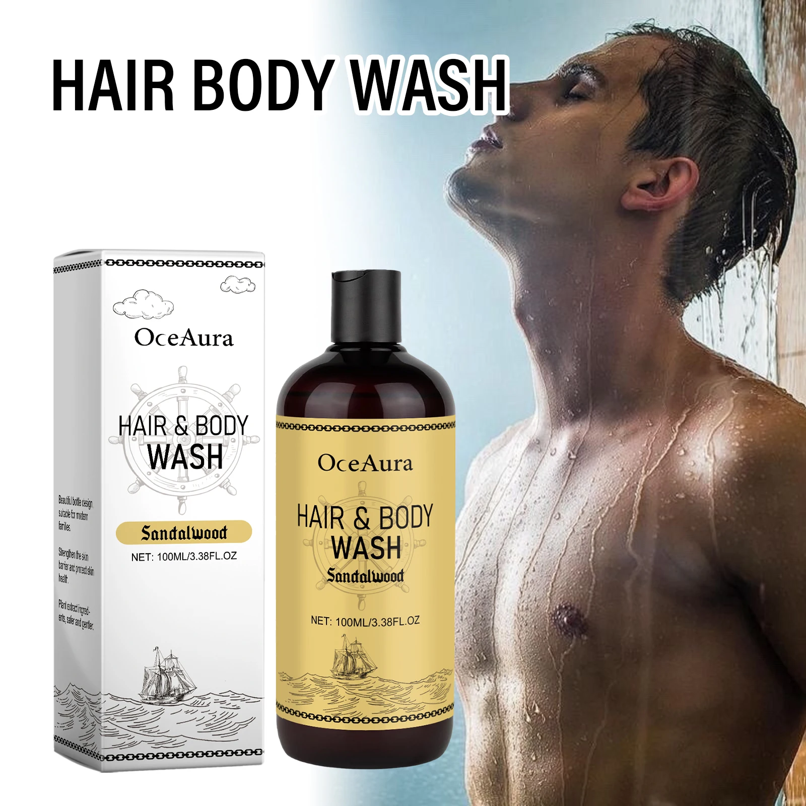 OceAura 2-in-1 Shampoo & Body Wash for Men - Moisturizing Body Wash, Skin & Scalp Cleanser, Hair Shampoo