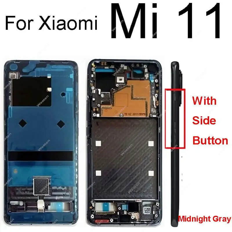 Middle Frame Housing For Xiaomi Mi 11 M2011K2C Rear Middle Bezel Holder Plate with Side Buttons Plate Cover Repalcement Parts