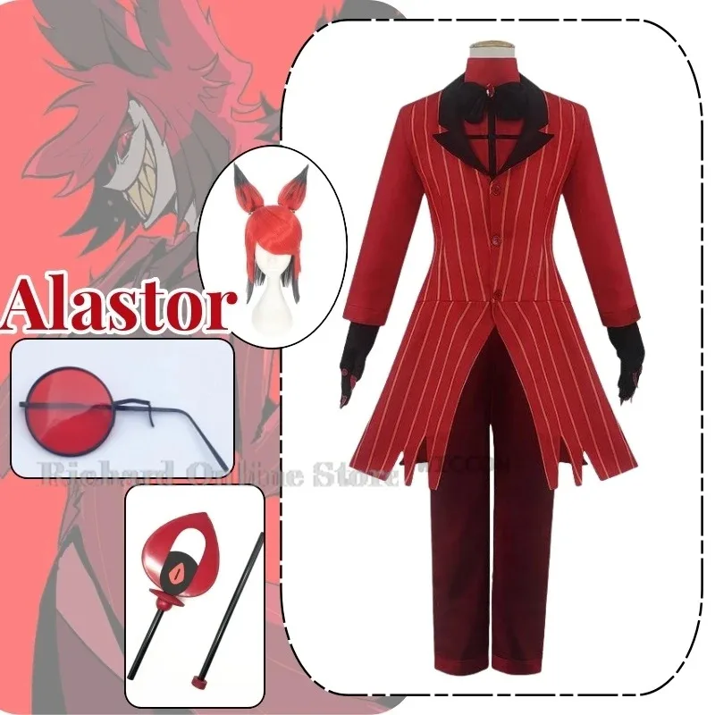 Sisi 2233Alastor Anime Hazbin Hotel disfraz ropa peluca uniforme Cosplay gafas Alastor vestido de actuación Hallow