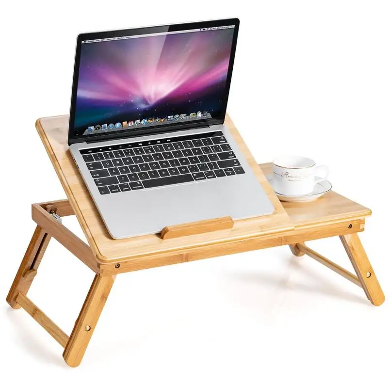 

Bamboo Laptop Lap Tray with Adjustable Legs and Tilting Heat-dissipation Top-Natural