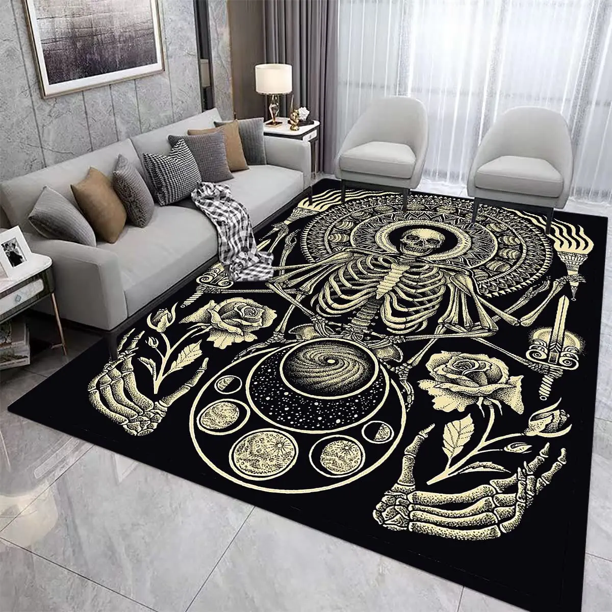 

Black Living Room Rugs Skull Horror Home Entrance Carpet Door Mat Non-Slip Hallway Bedroom Bathroom Mat Kitchen Floor Mat