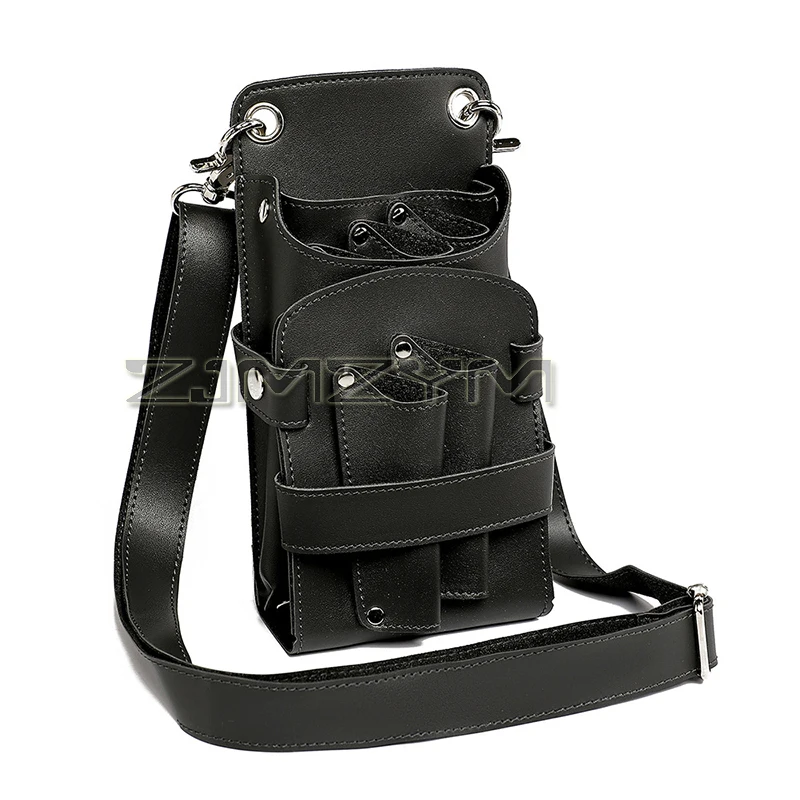 5 Pockets Hair Scissor Bag PU Leather Crossbody Hair Cutting Bag Pet Scissors Tool Storage Bag Fanny Pack With Removable Belt
