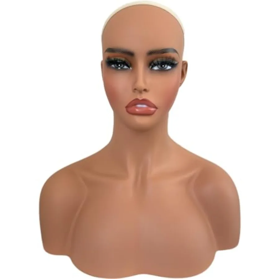 

Реалистичная женская голова манекена с плечами для демонстрации париков, ювелирных изделий, очков, легкий манекен из ПВХ, бюст светло-коричневого цвета