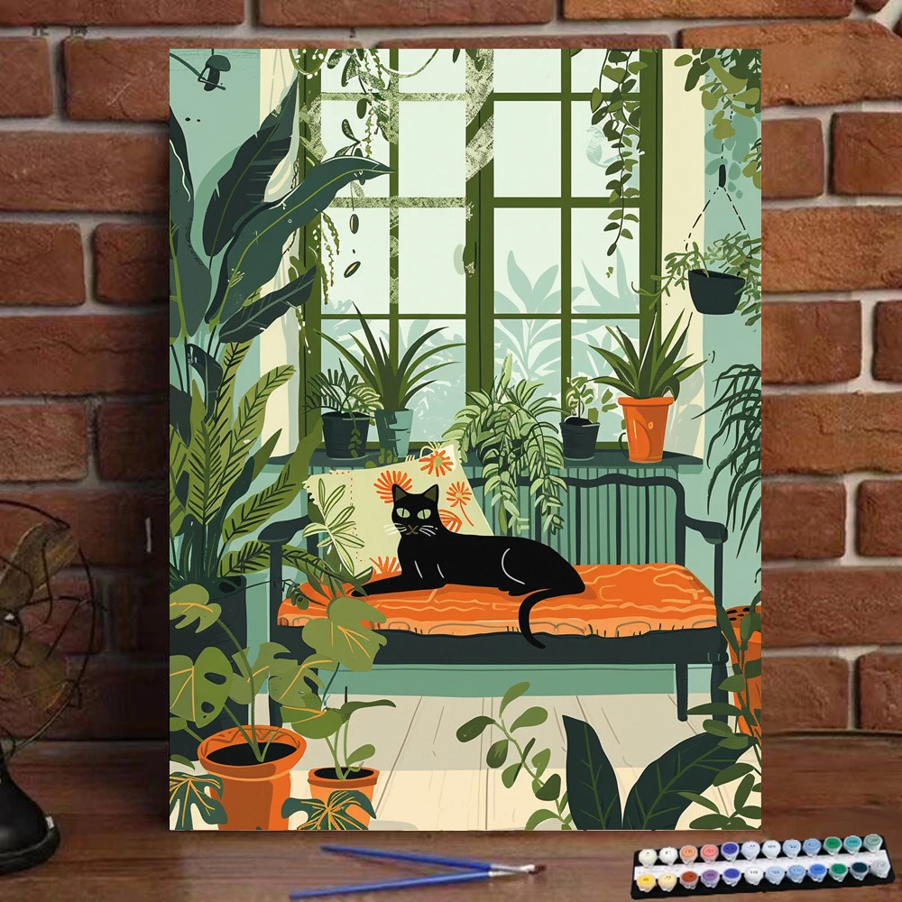 Pintura Digital de gato negro en el sofá, arte de cultura, pintura digital hecha a mano, regalo para adultos y niños, decoración de pared D