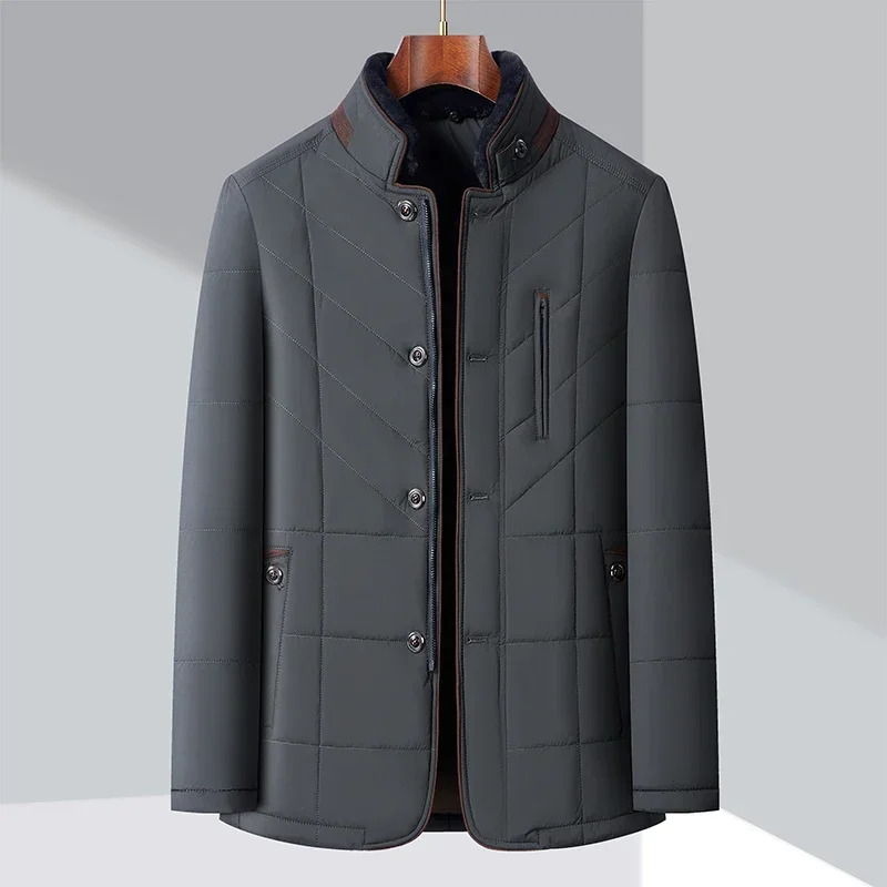 Veste matelassurera coupe-vent rétro pour hommes, Parka chaude, Manteau résistant au froid, Col en laine, Optique, Homme d'âge moyen, Affaires, Décontracté, Hiver, 2024