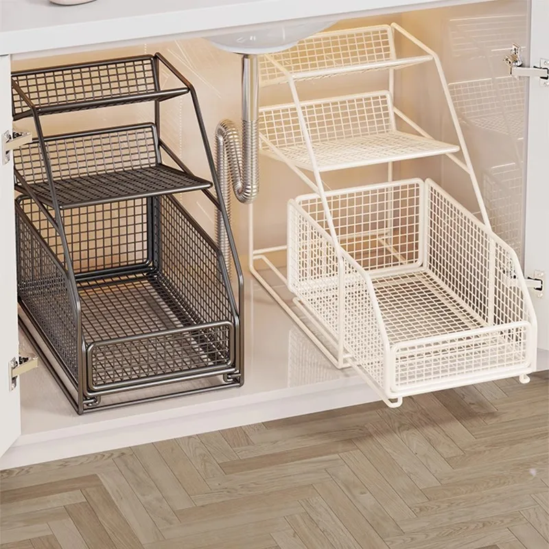 

Toilet lower sink rack Bathroom washstand lower cabinet pull basket cabinet storage pull-out type layered rack