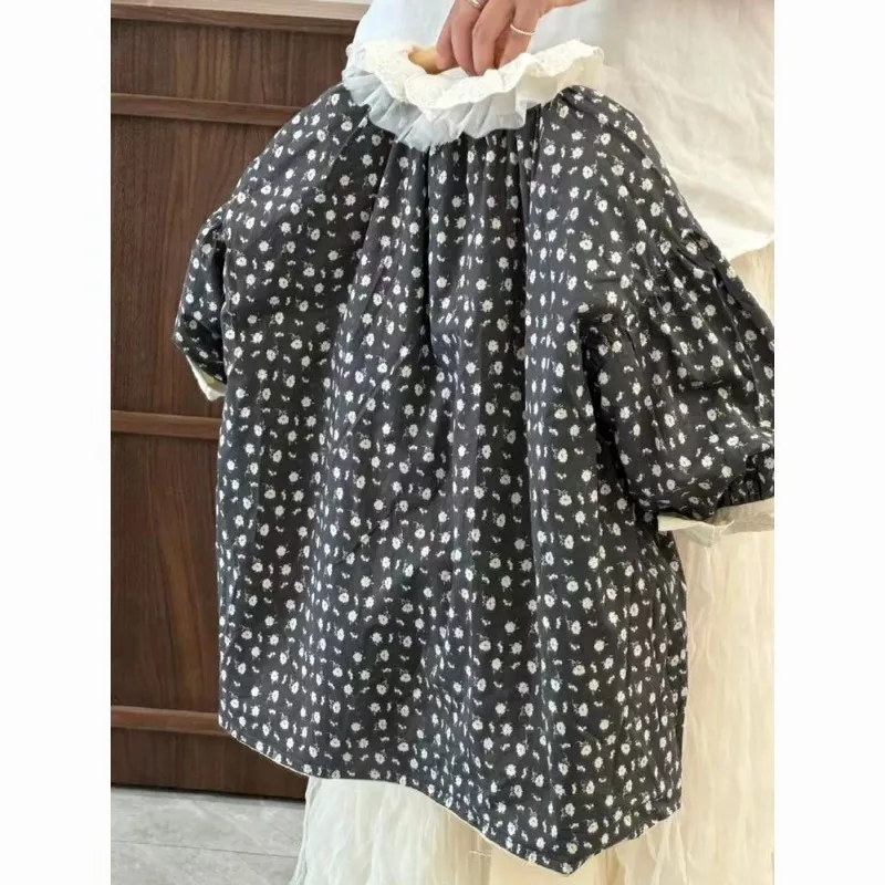 Girls' Spring Autumn Coat, British Style Mid Length Single Breasted Windbreaker, Stylish Retro Floral Children's Jacket
