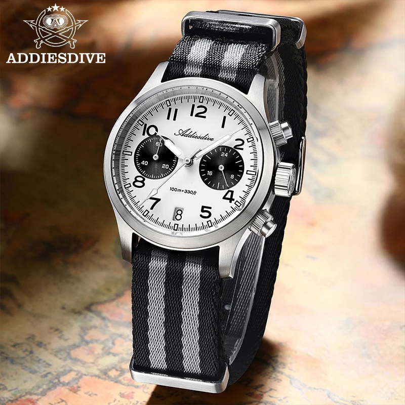 

ADDIESDIVE Men Watch 2025 New Luxury Sapphire Chronograph VK64 Quartz Wristwatch 38mm AR Coated BGW9 Luminous 100m Waterproof