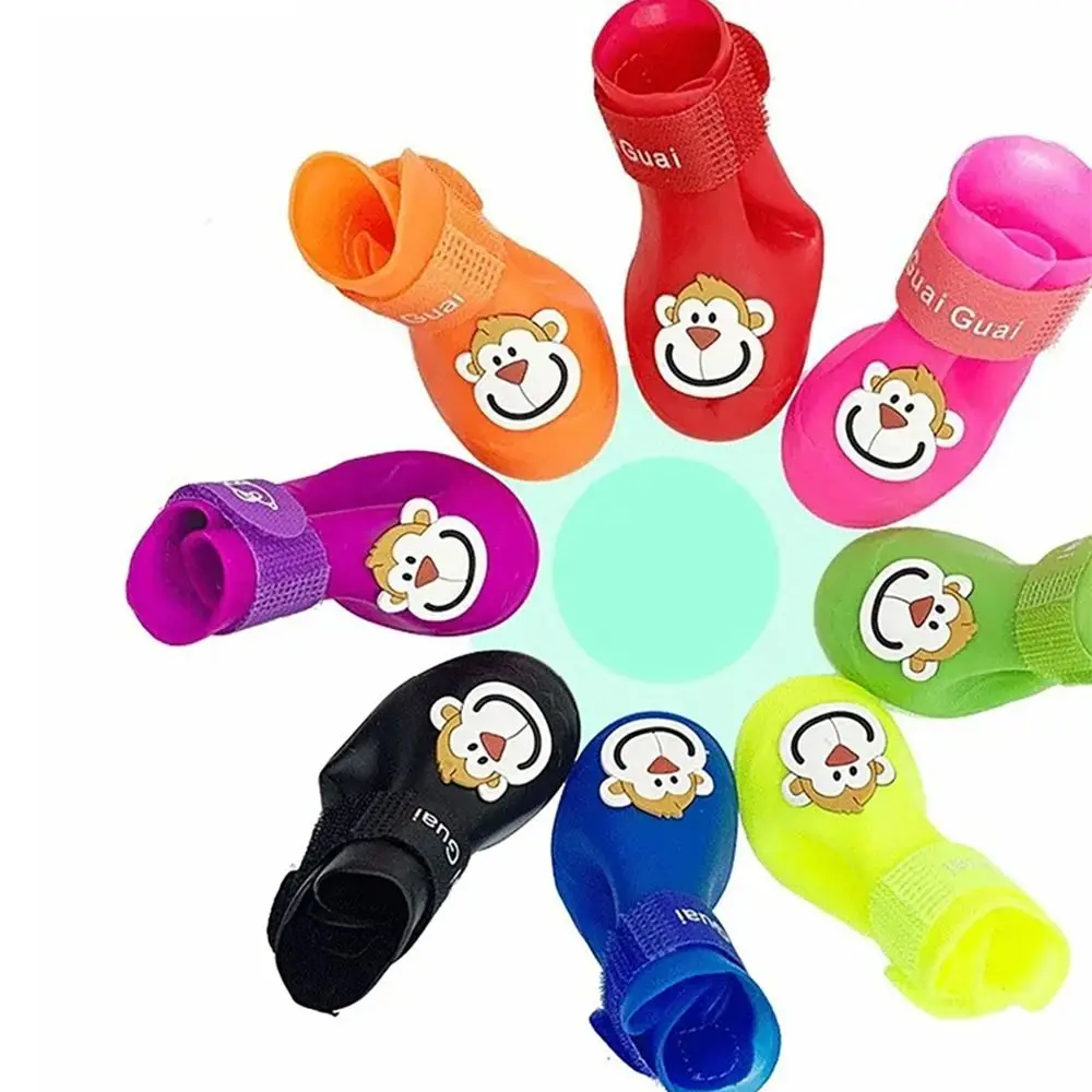 4 قطعة/المجموعة المحمولة الكرتون الحيوانات الأليفة المطر التمهيد المضادة للانزلاق مقاوم للماء غطاء للقدم مستلزمات الحيوانات الأليفة في الهواء الطلق #5