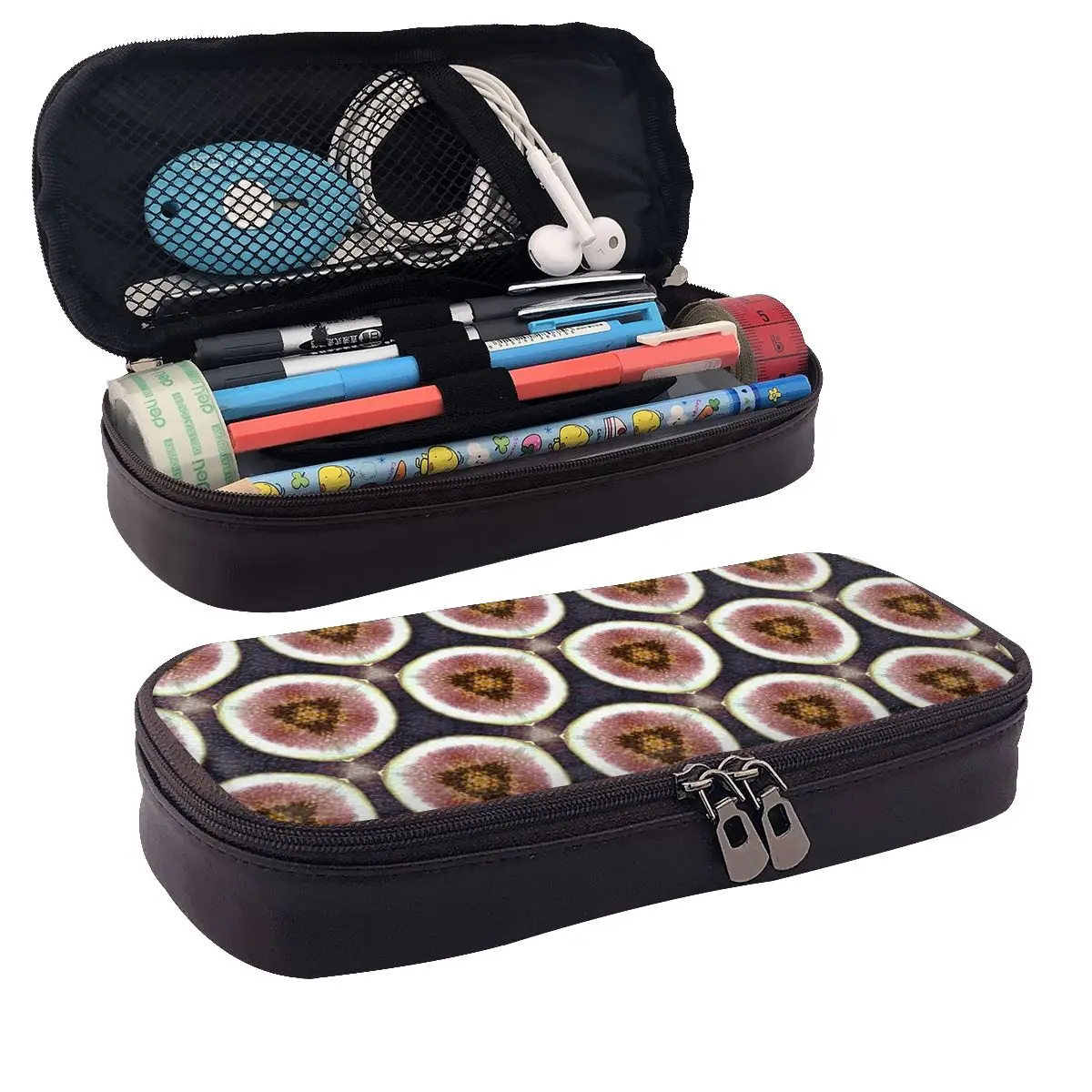 Fig Geometric Pattern Leather Pencil Case Pencil Pouch Storage Stationery Supplies Pen Box Pencil Bag for Studen Gifts