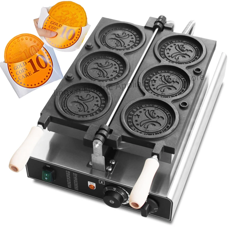 Commerical 3pcs Gold Coin Waffle Maker Machine 1800W Non-stick Snack Equipment Egg Puff Maker