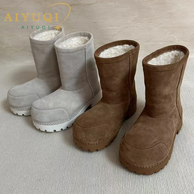 2025 new thick-soled snow boots for women with big head comfortable winter boots for Women's thick warm cotton shoes for female