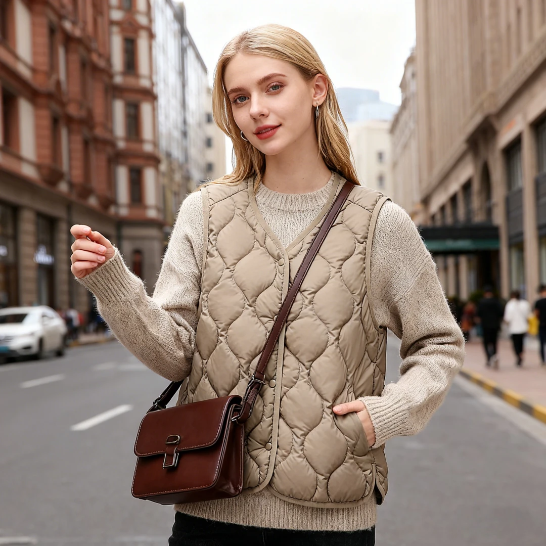 Women Down Vests Winter Puffer Waistcoat Jacket Parkas Coat Single Breasted V Neck Windproof Outerwear Ultralight Overcoat 2025