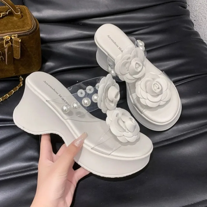 

8CM Women's Shoes Fashion Flower Platform Slippers for Woman Comfortable Vacation Casual Shoes Designer Shoes Zapatos De Mujer