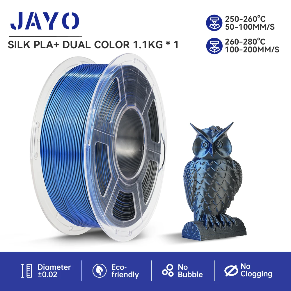 JAYO SILK 3D-Filament, zweifarbig/dreifarbig, 1,75 mm, 1 kg, ordentlich gewickelt, robust, keine Blasen, 3D-Drucker-Filament für FDM Muticolor