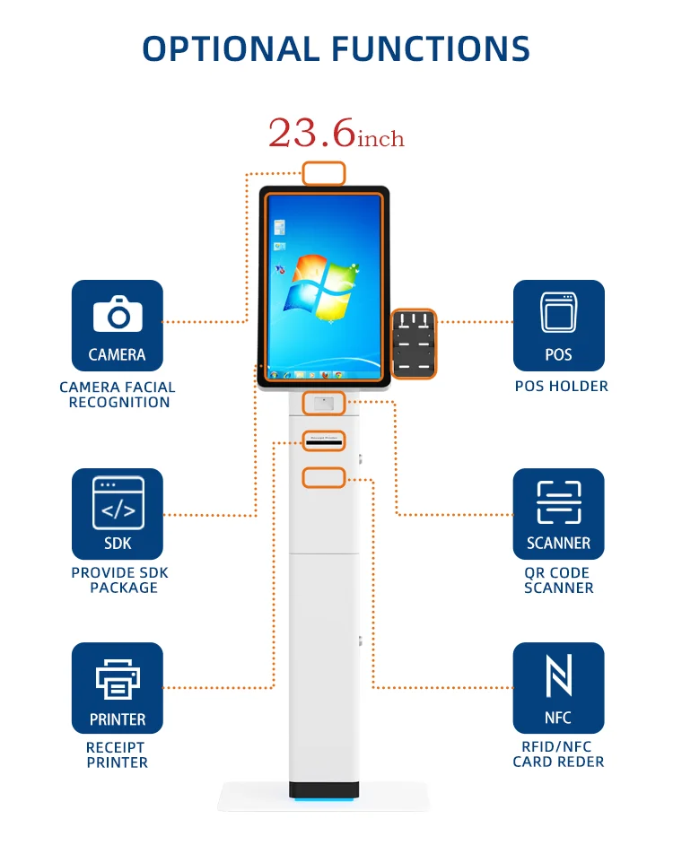 Freestanding 23.6/32 Inch Ticketing Kiosk Machine Self Service Terminal Ticket Touch Queue Kiosk