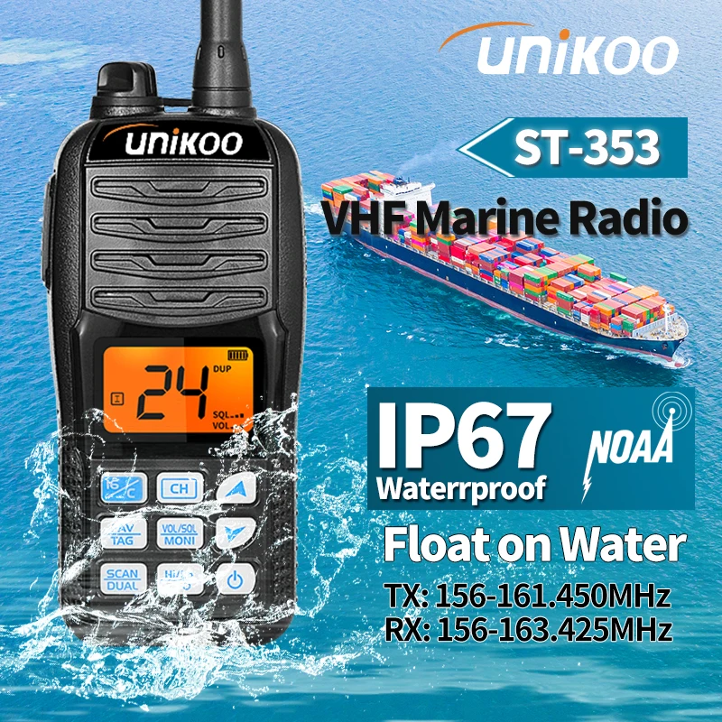 

UNIKOO ST353 Marine Walkie Talkie IPX7 Waterproof VHF Transceiver Maritime Frequency Band Color Scanner Marine NOAA Scan