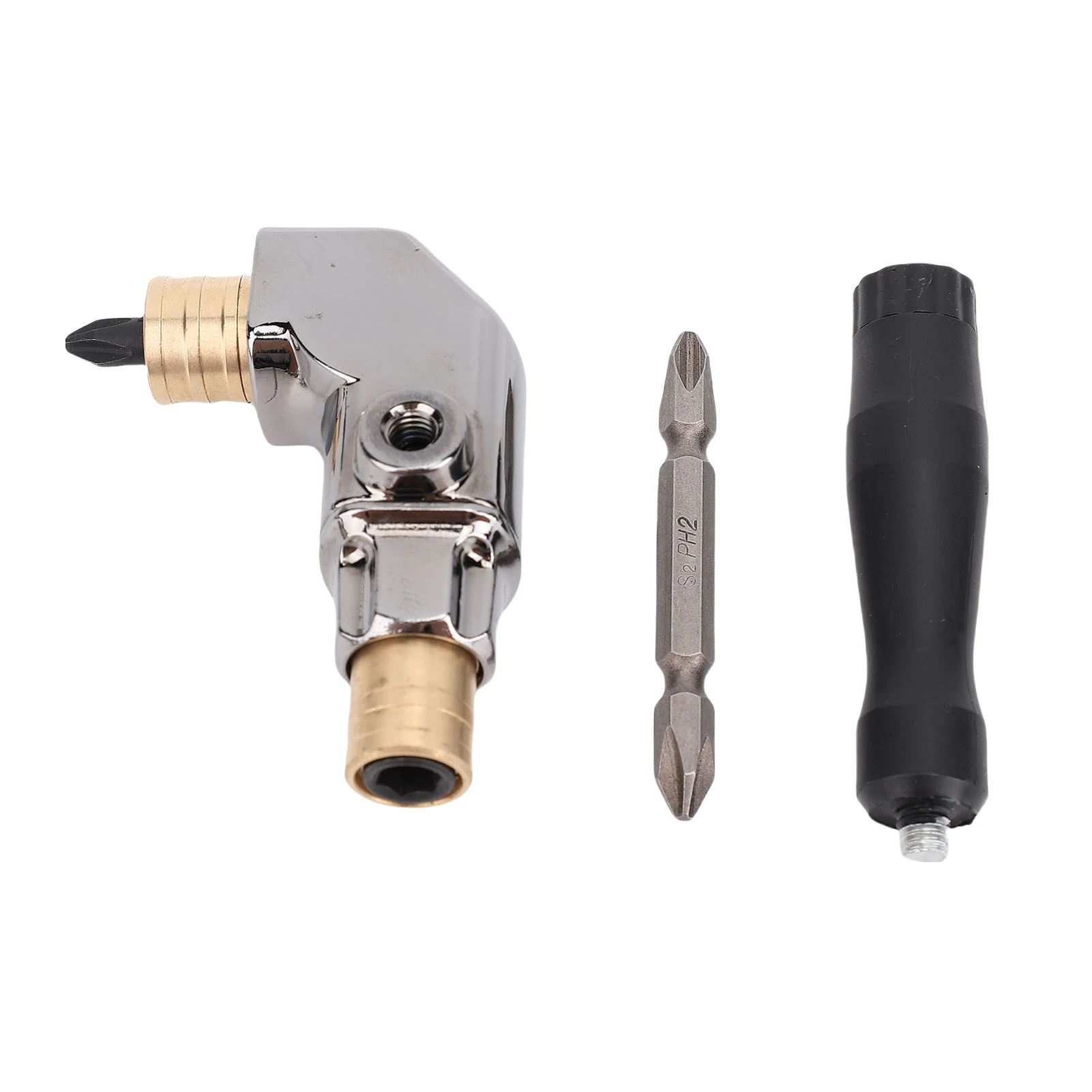 Right Angle Drill Attachment Set All Metal Body 90 Degree Drill Bit Corner Adapter with Cr V Handle for Impact Driver