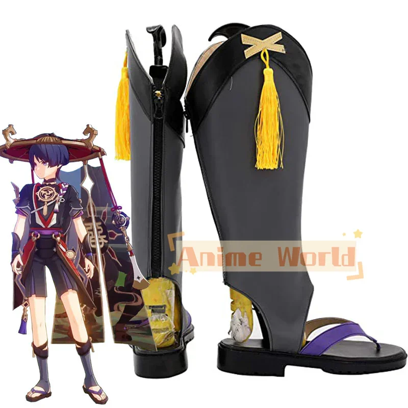 Genshin Impact Scaramouche Graue Schuhe Cosplay Stiefel Halloween Karneval Stiefel Nach Maß