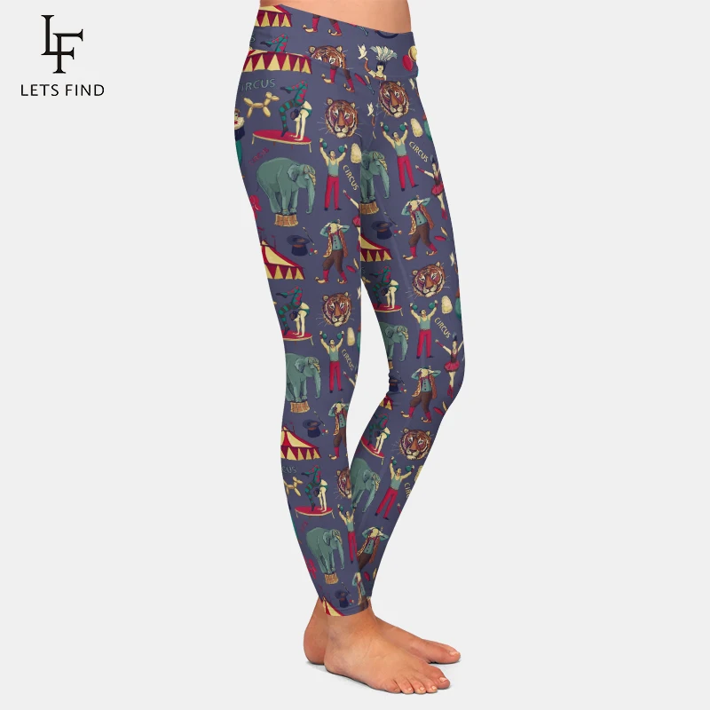 LETSFIND-Leggings con estampado de circo 3d para mujer, pantalones elásticos informales, de cintura alta, a la moda