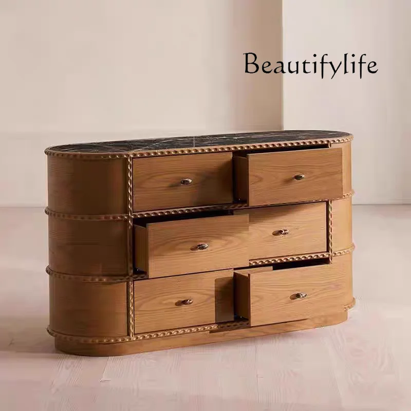 French retro medieval style solid wood against the wall locker bedroom storage American high-end bed end