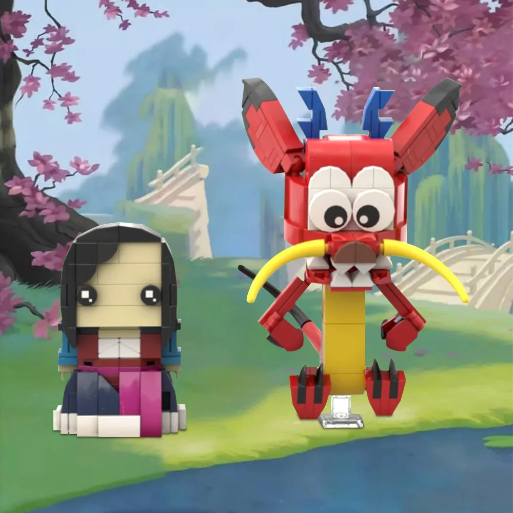 

MOC Mulan and Mushu Building Blocks Chinese Female General Mulan Figure Adorable Red Dragon Bricks Toy Adult Gift