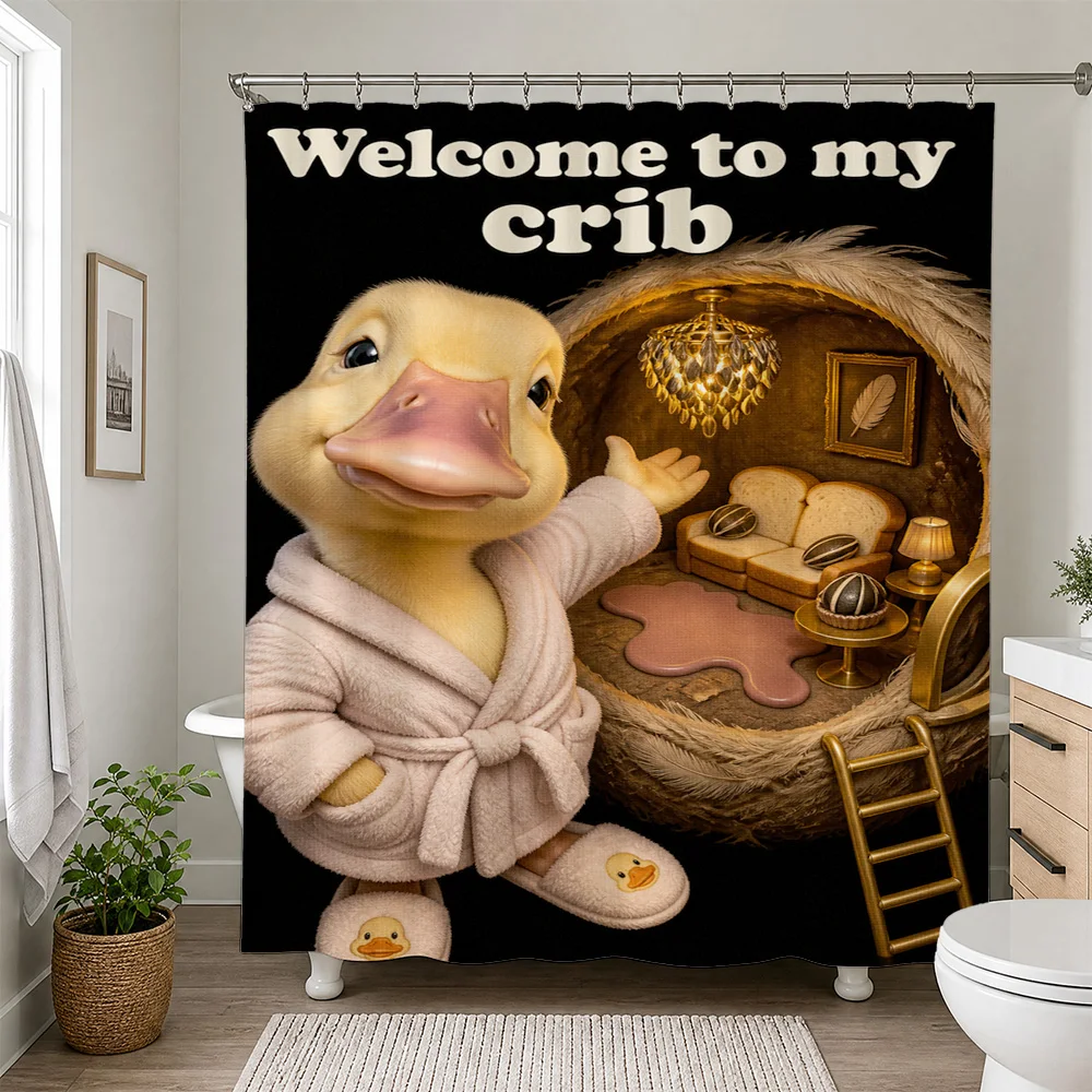 Waterproof Shower Curtain Welcome to my Crib Baby Duck Novelty Bathroom Liner Shower Screen Decor for Nursery and Kids Room