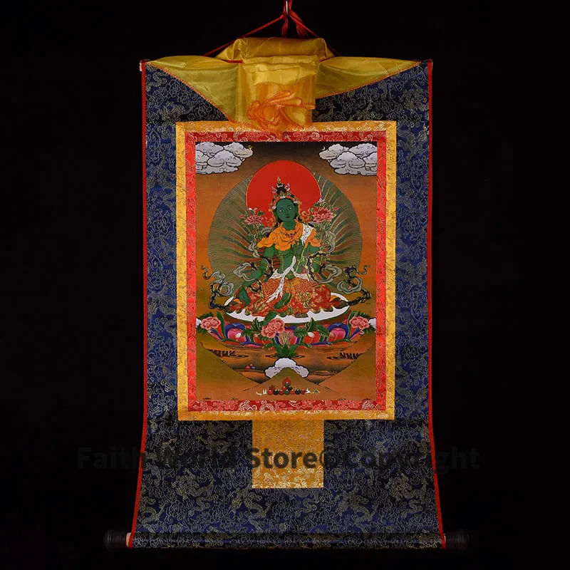 

HOT SALE --Thang-ga Thangka HOME efficacious Protection Tibetan Buddhism Bodhisattva Tara Green Tara Buddha WALL Hang painting