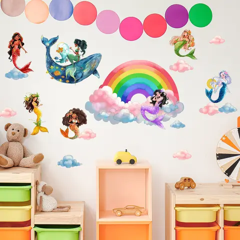 बच्चे और बच्चों के कमरे की सजावट के लिए इंद्रधनुष मरमेड दीवार स्टिकर, बच्चों के कमरे के लिए उपयुक्त स्वयं चिपकने वाला दीवार स्टिकर 8 best sales इंद्रधनुष दीवार स्टिकर - №2