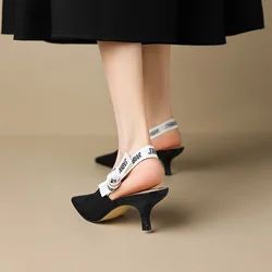 Spring Summer New French Baotou Low Heel Versatile Style Sandals Pointed  Versatile Temperament Medium Heel Women's Shoes