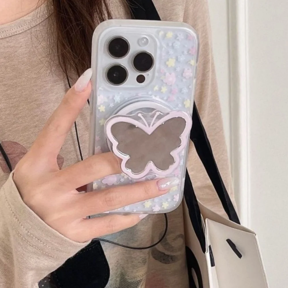 مرآة كورية لطيفة للهاتف المغناطيسي Magsafe Griptok قبضة توك حامل آيفون 16 حافظة شحن لاسلكية قابلة للطي حامل حلقة