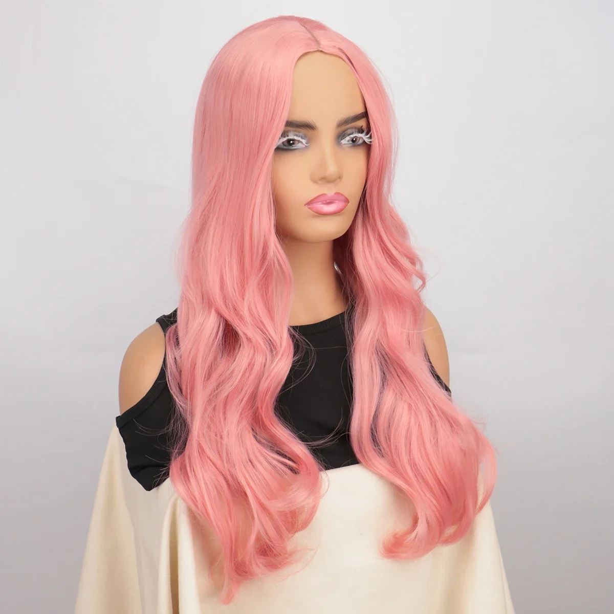 طويل مجعد متموج الوردي شعر مستعار تأثيري هالوين زي شعر مستعار للنساء الشعر الاصطناعية كوس حزب أنيمي الباروكات