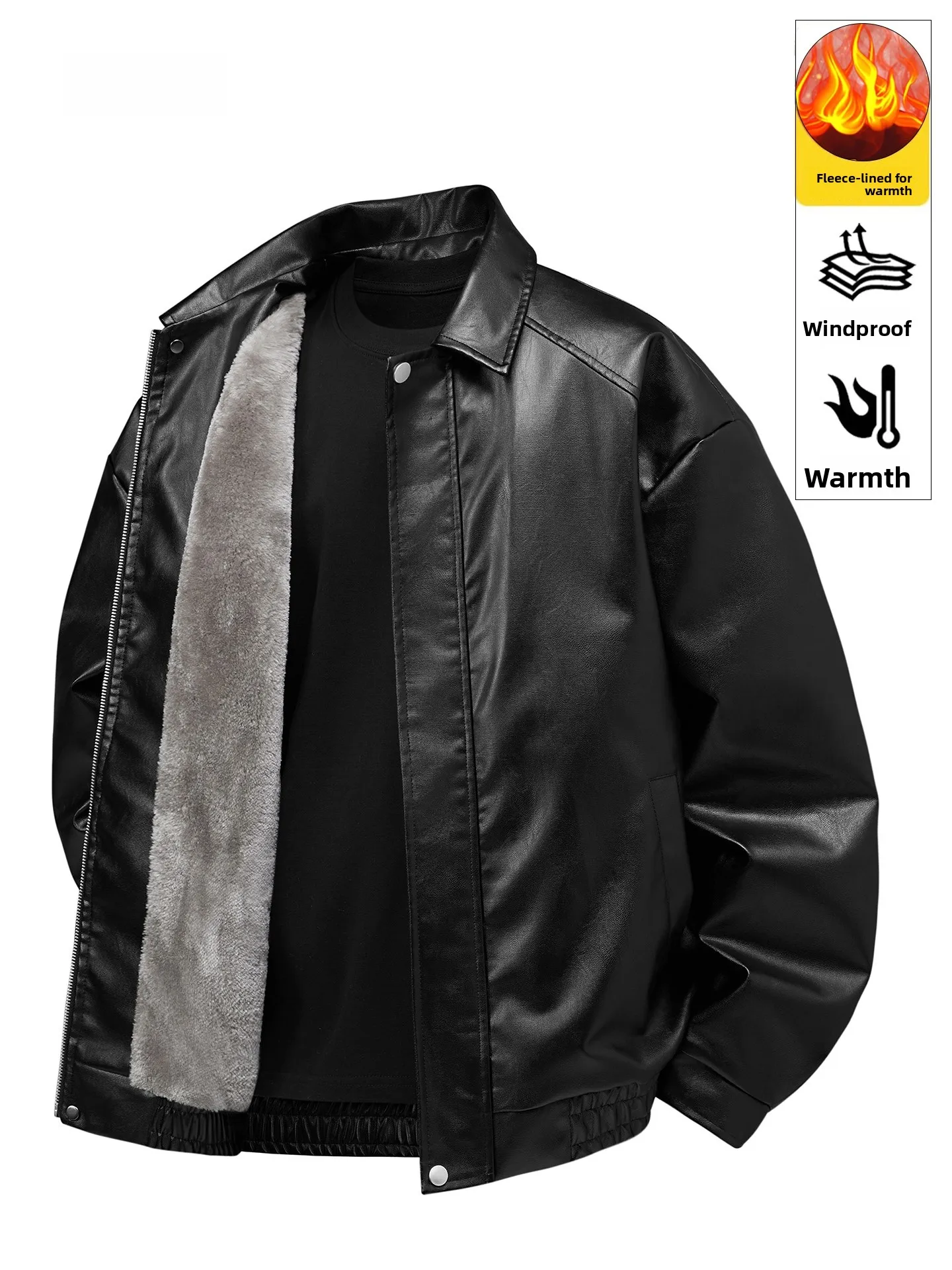 

GLM Men's Bla Faux Leather Jaet Winter Warmth Faionable Collared Coat American Sle Long Sve Zipper Closure Casual