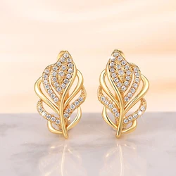 Huitan Temperament Women's Leaf Earrings Bling Bling CZ Stone Gold Color Luxury Elegant Female Wedding Earrings Trendy Jewelry