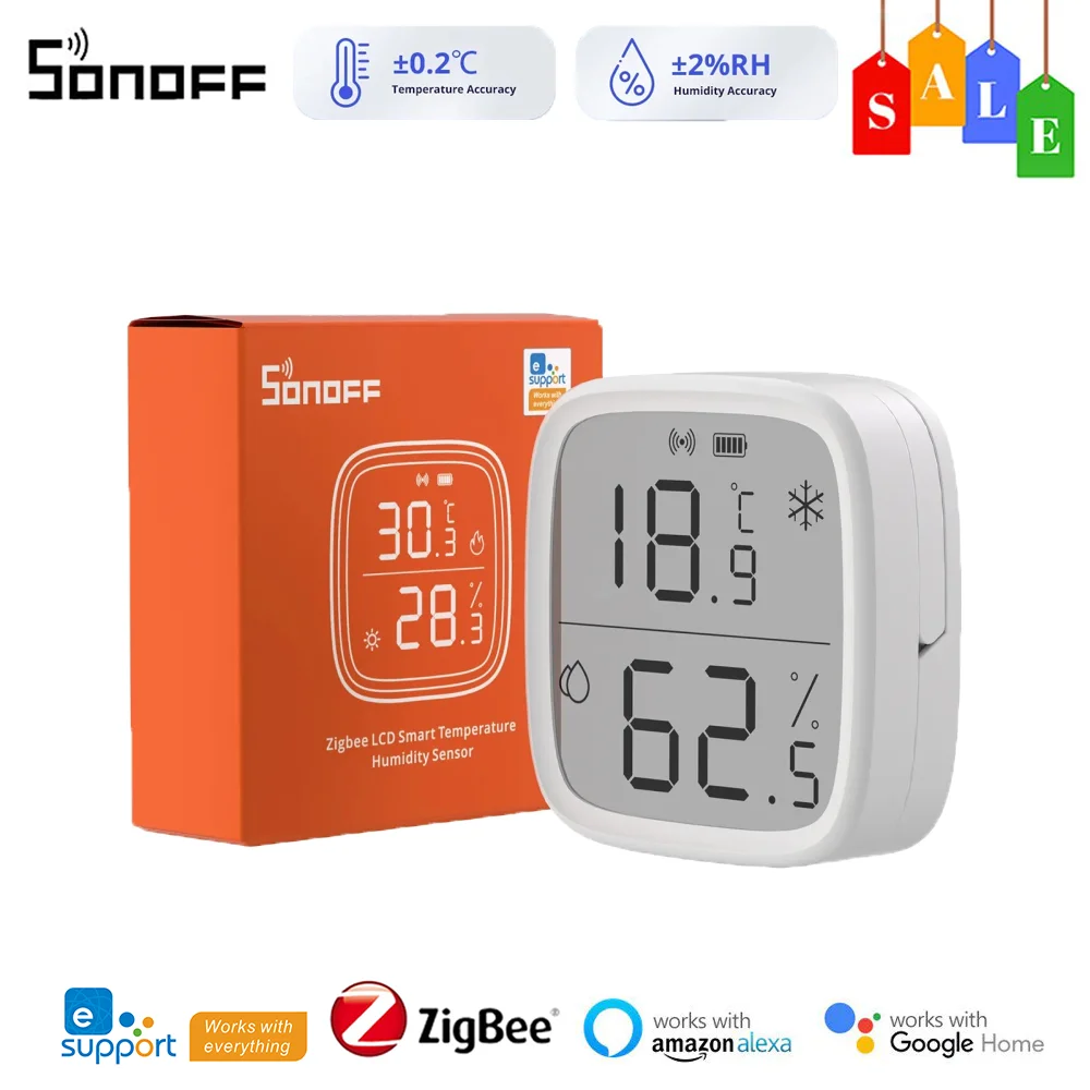 SONOFF SNZB-02D ZigBee Smart Temperature Humidity Sensor Large LCD Smart Home Ewelink APP Remote/Real-time for Alexa Google Home