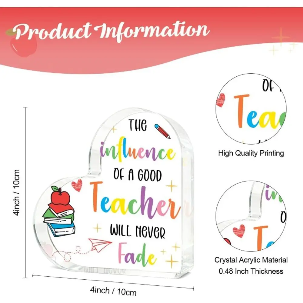 Acrylic Heart Teacher Appreciation Gift, Birthday Christmas Retirement Graduation Desk Decor for Men & Women Teachers