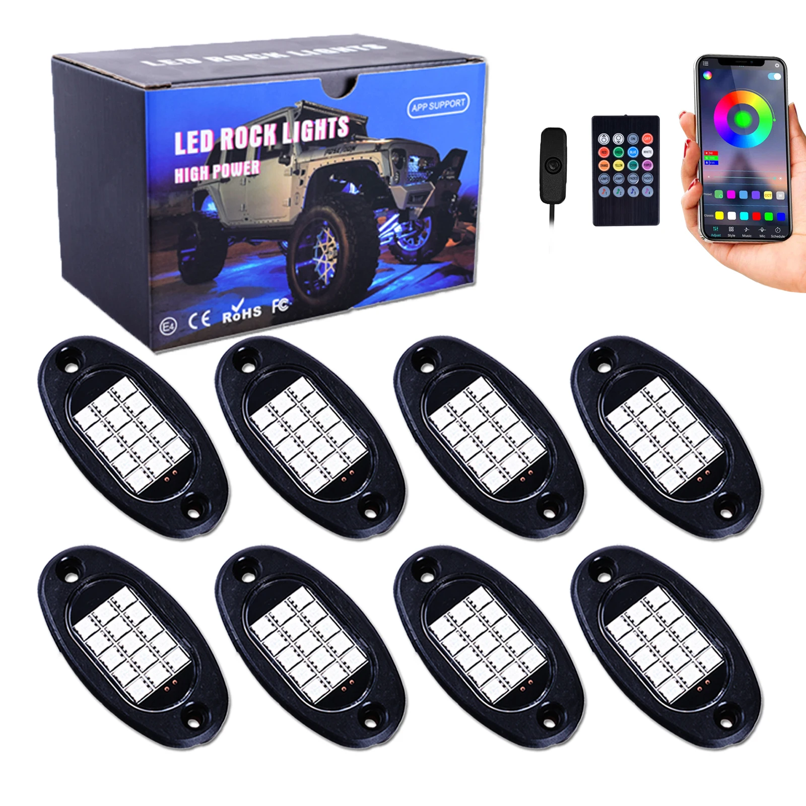 

8/10 Pods RGB Rock Lights 15 LEDs UnderGlow Neon Light IP67 Waterproof Underbody Light for Off Road Trucks SUV ATV UTV Boat