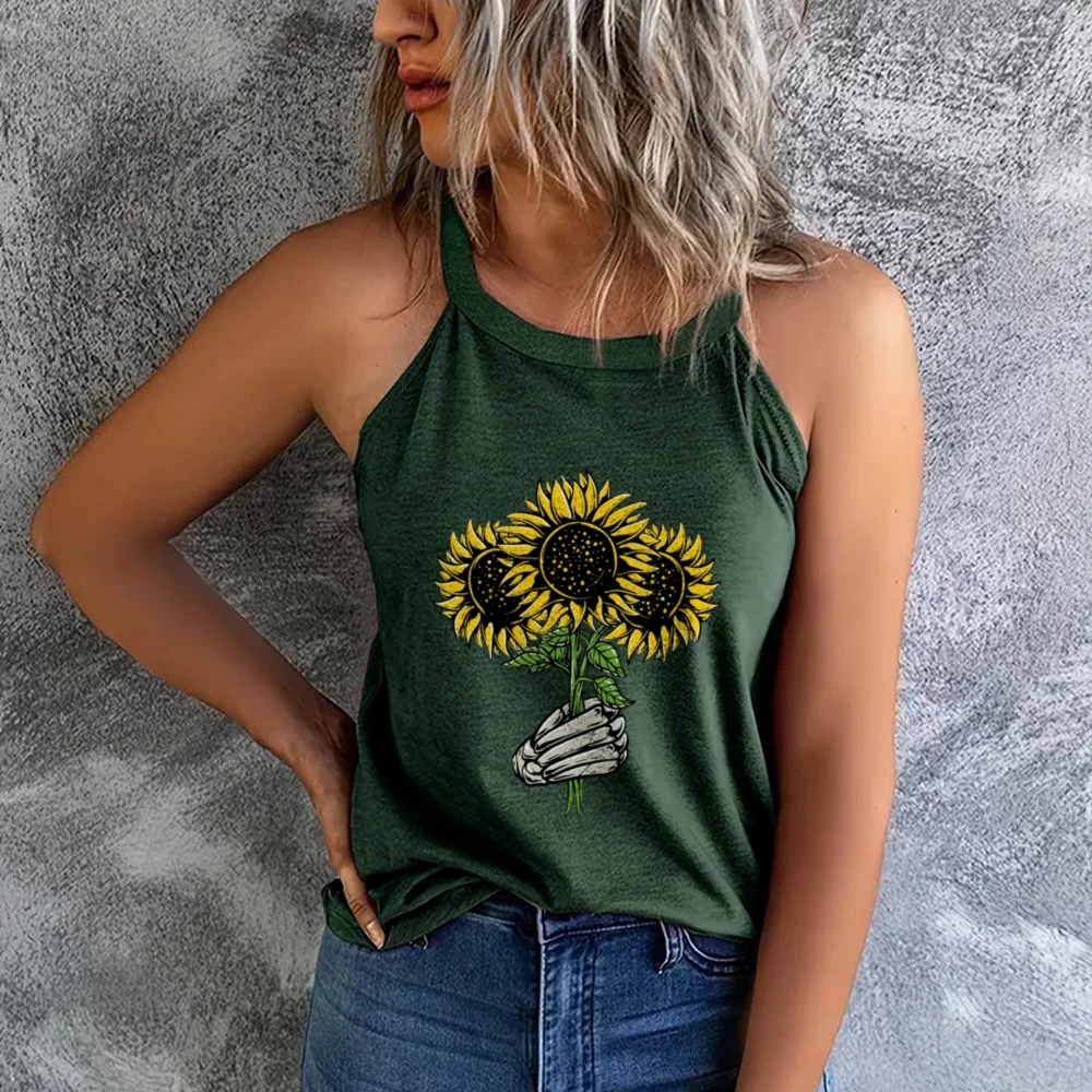 Sonnenblume Halloween Frauen einfarbig vielseitige Weste Rundhals Weste trend ige Tanktops Sommer Tank Top Workout Tank Top